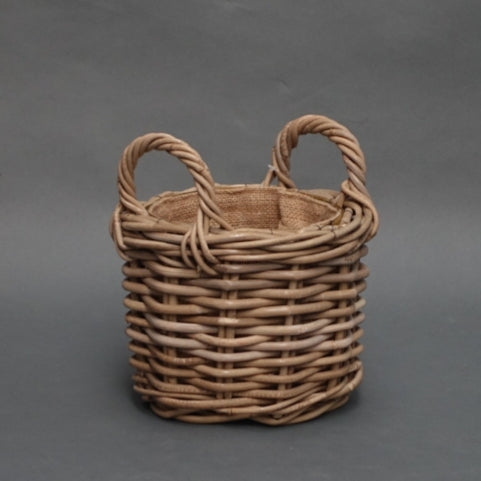 Round baskets with ear handles and removable hessian liner HCP232