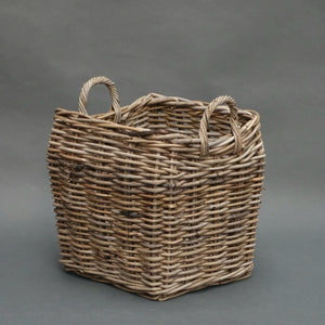 Square basket with curved body and ear handles